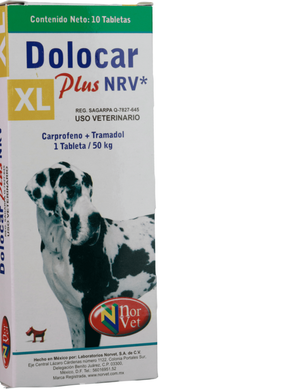 Dolocar Plus XL NRV 10 tabletas  ( Carprofeno + Tramadol) 50 kg