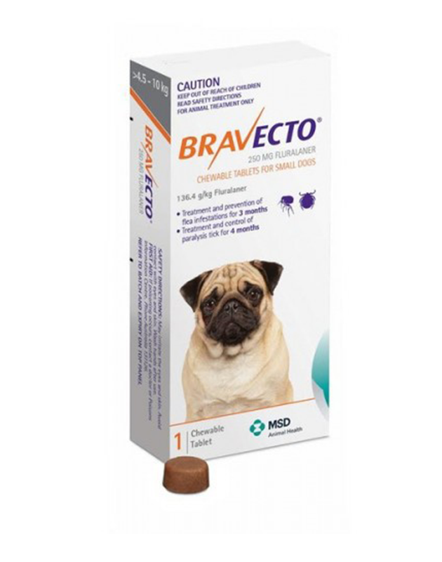 Bravecto CH 250 mg  4.5 - 10 kg Comprimido Masticable para control de Pulgas y Garrapatas